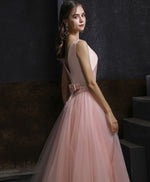 Aline Round Neck Tulle Short Pink Prom Dress, Aline Pink Tulle Bridesmaid Dress
