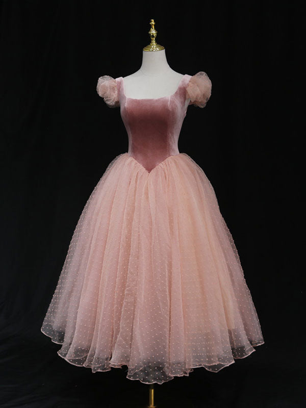 Pink Tulle Short Prom Dress, Pink Tulle Puffy Homecoming Dress