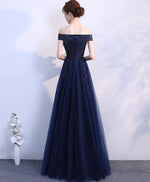 Simple Blue Off Shoulder Long Prom Dress, Blue Bridesmaid Dress