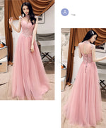 Pink Tulle Lace Long Prom Dress, Pink Tulle Lace Bridesmaid Dress