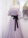 Purple tulle A line long prom dress, purple bridesmaid dress
