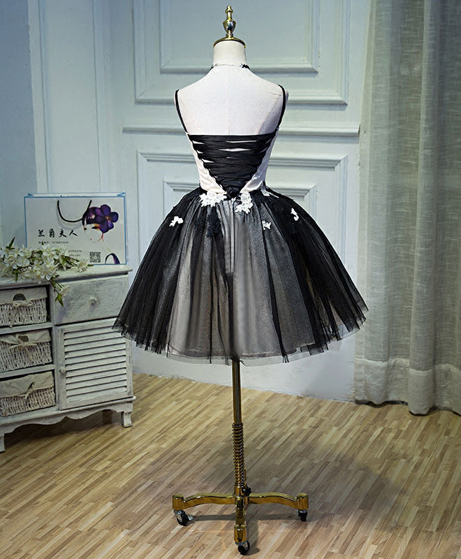 A-Line Black Tulle Short Prom Dress, Black Homecoming Dresses