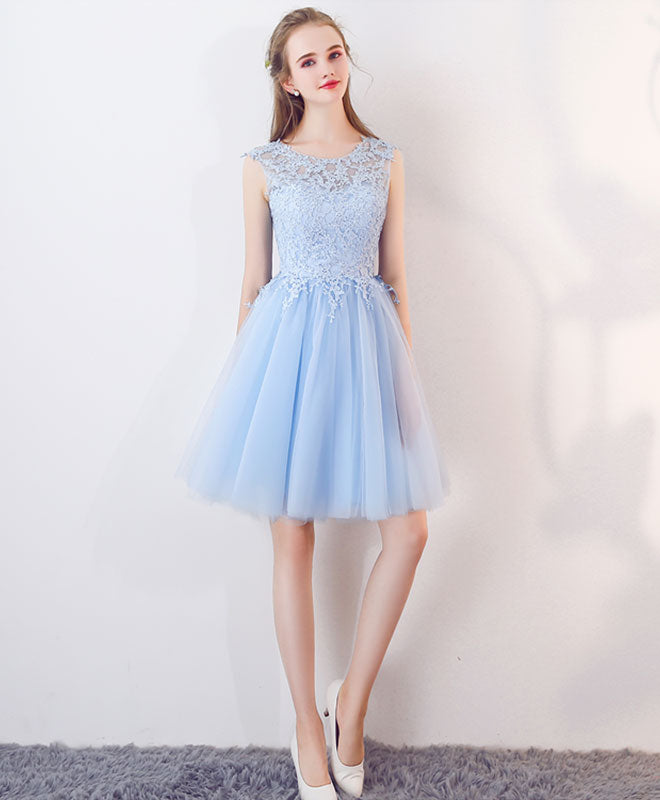 Cute Blue Tulle Lace Short Prom Dress, Blue Homecoming Dress – shopluu
