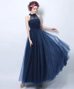 Simple Blue Tulle Tea Long Prom Dress, Blue Evening Dress