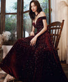 Aline Velvet Sequin Tea Length Burgundy Prom Dress, Burgundy Homecoming Dress