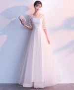 White Tulle Lace Long Prom Dress, White Tulle Lace Evening Dress