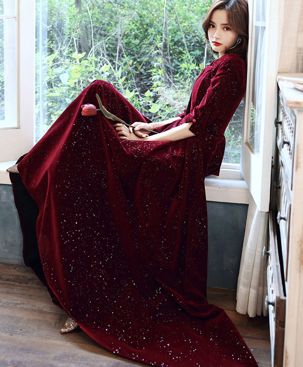 Burgundy Velvet Long Prom Dress Burgundy, Velvet Formal Evening Dress US 10 / Custom Color Burgundy Velvet Long Prom Dress Burgundy, Velvet Formal Evening Dress US 10 / Custom Color