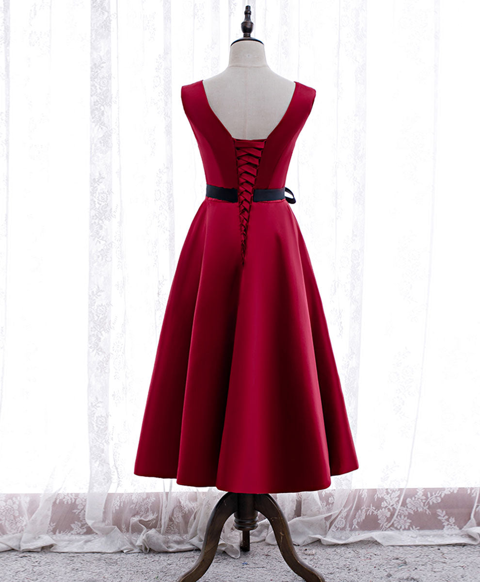 Simple V Neck Satin Burgundy Short Prom Dress, Burgundy Bridesmaid Dress US 2 / Custom Color Simple V Neck Satin Burgundy Short Prom Dress, Burgundy Bridesmaid Dress US 2 / Custom Color