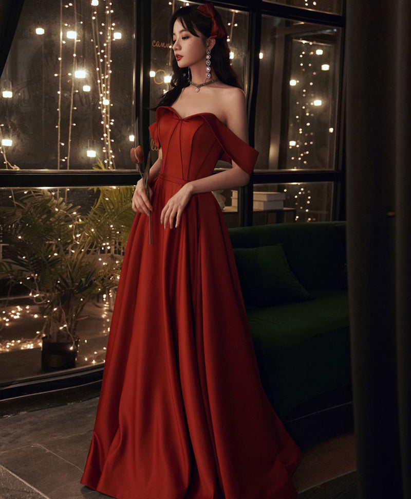 Simple Red Satin Long Prom Dress, Formal Graduation Dresses – shopluu