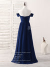 Dark Blue Sweetheart Chiffon Long Prom Dress, Dark Blue Bridesmaid Dress