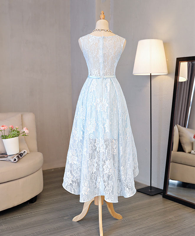 Light Blue Lace High Low Prom Dress, Homecoming Dress US 10 / Blue