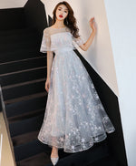 Gray Tulle Lace Long Prom Dress Gray Tulle Formal Dress