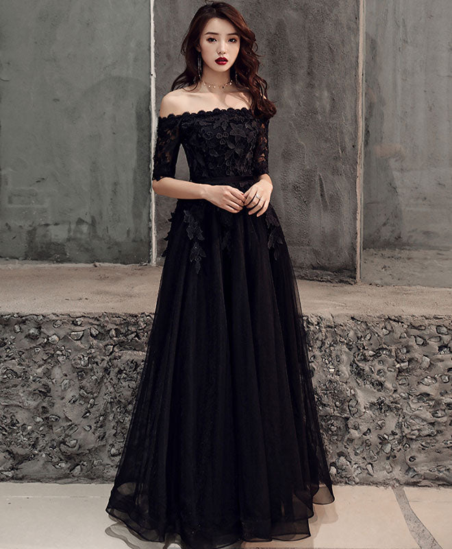 Black Tulle Lace Long Prom Dress, Black Tulle Evening Dress US 14 / Custom Color
