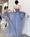 Blue Tulle Long Prom Dress, Blue Tulle Formal Dress