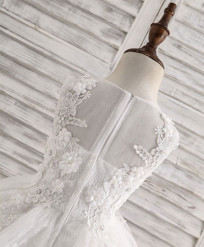 White Tulle Lace Applique Flower Girl Dress