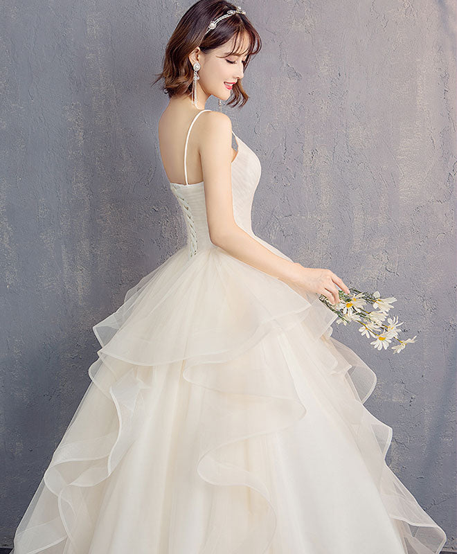 Light Champagne Tulle Long Prom Dress, Champagne Tulle Evening Dress