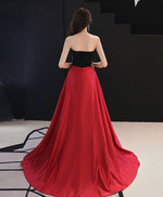 Burgundy Satin Lace Long Prom Dress, Burgundy Evening Dress
