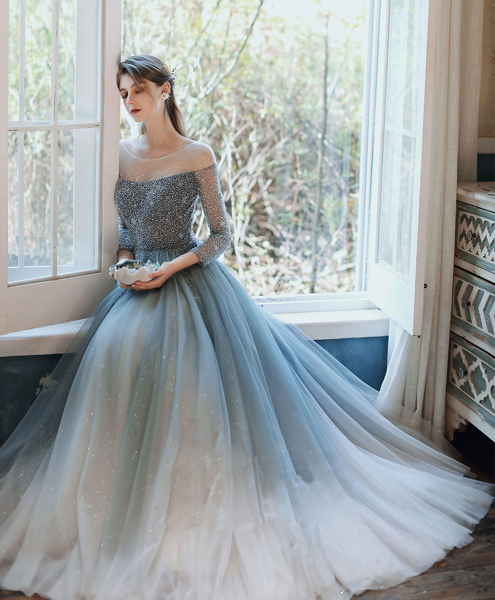 A-Line Tulle Sequin Long Prom Dress Tulle Formal Dress