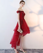 Burgundy Tulle Lace Off Shoulder Prom Dress Tulle Homecoming Dress