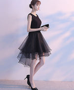 Simple Round Neck Black Tulle Short Prom Dress, Black Homecoming Dress