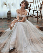 Gray Tulle Lace Long Prom Dress Tulle Lace Formal Dress