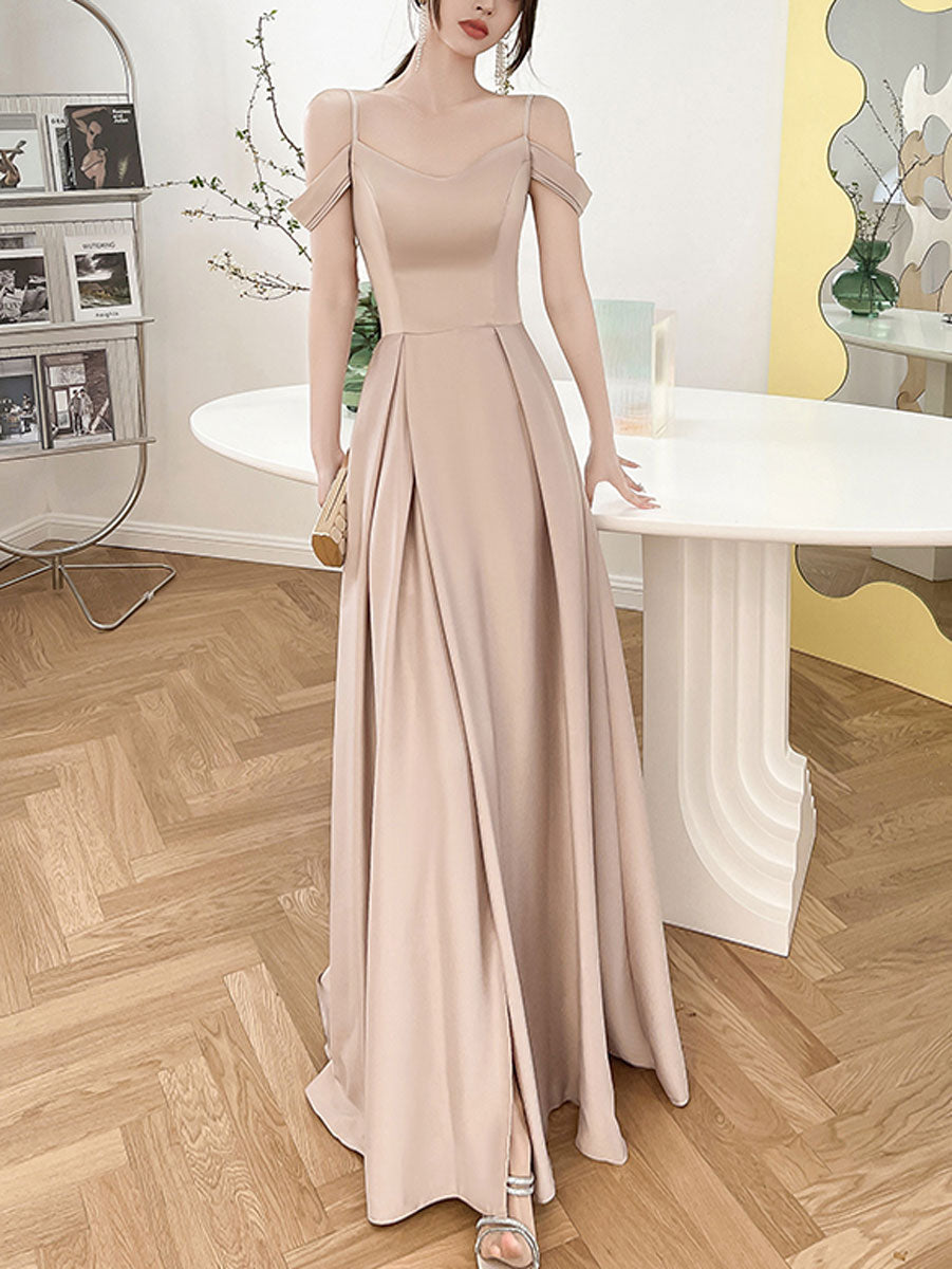 Simple Champagne A line Long Prom Dress, Champagne Bridesmaid Dresses US 10 / Champagne Simple Champagne A line Long Prom Dress, Champagne Bridesmaid Dresses US 10 / Champagne