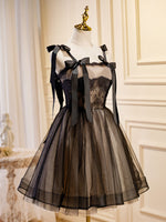 Black A-Line Tulle Lace Short Prom Dress