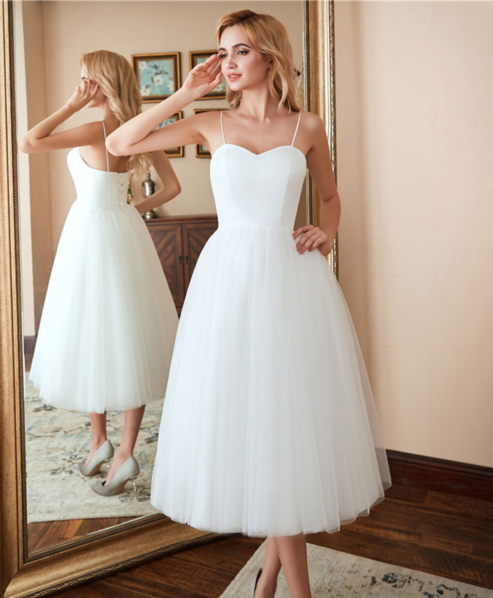 White Sweetheart Neck Tulle Short Prom Dress White Cocktail Dress