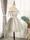 Cute Gray Tulle Lace Short Prom Dress, Gray Tulle Puffy Homecoming Dress