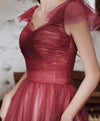 Simple Sweetheart Tulle Sequin Long Prom Dress, Aline Burgundy Formal Dress