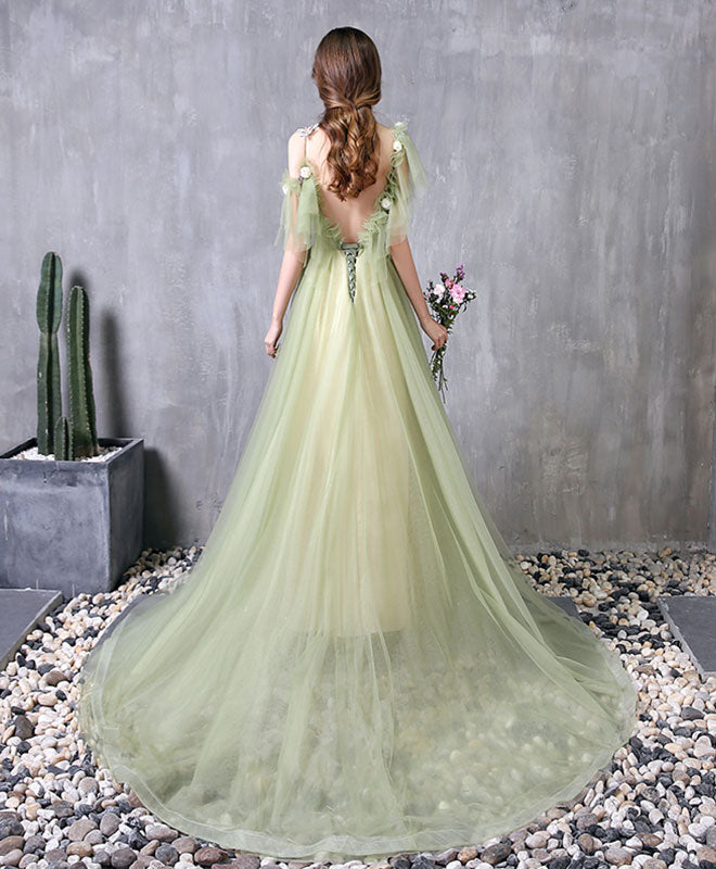 Green Tulle Lace Long Prom Dress Green Evening Dress – shopluu