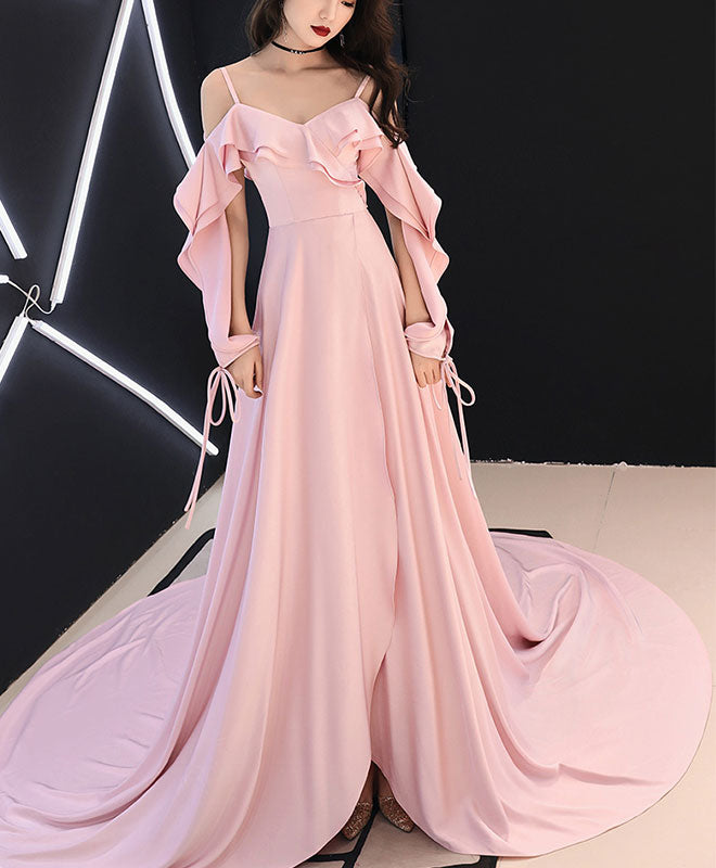 Simple Pink Chiffon Long Prom Dress Pink Evening Dress