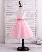 Pink Tulle Lace Applique Short Flower Girl Dress