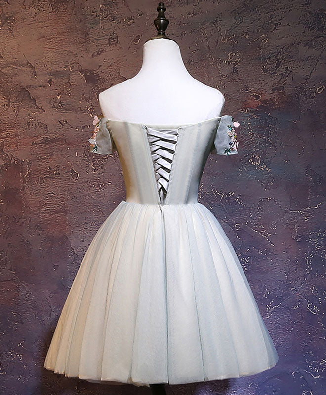 Light Green Tulle Lace Applique Short Prom Dress, Cute Homecoming Dress