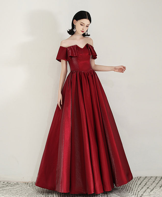 Simple Sweetheart Satin Burgundy Long Prom Dress Evening Dress