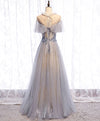Gray Tulle Lace Long Prom Dress, Gray Tulle Formal Dress