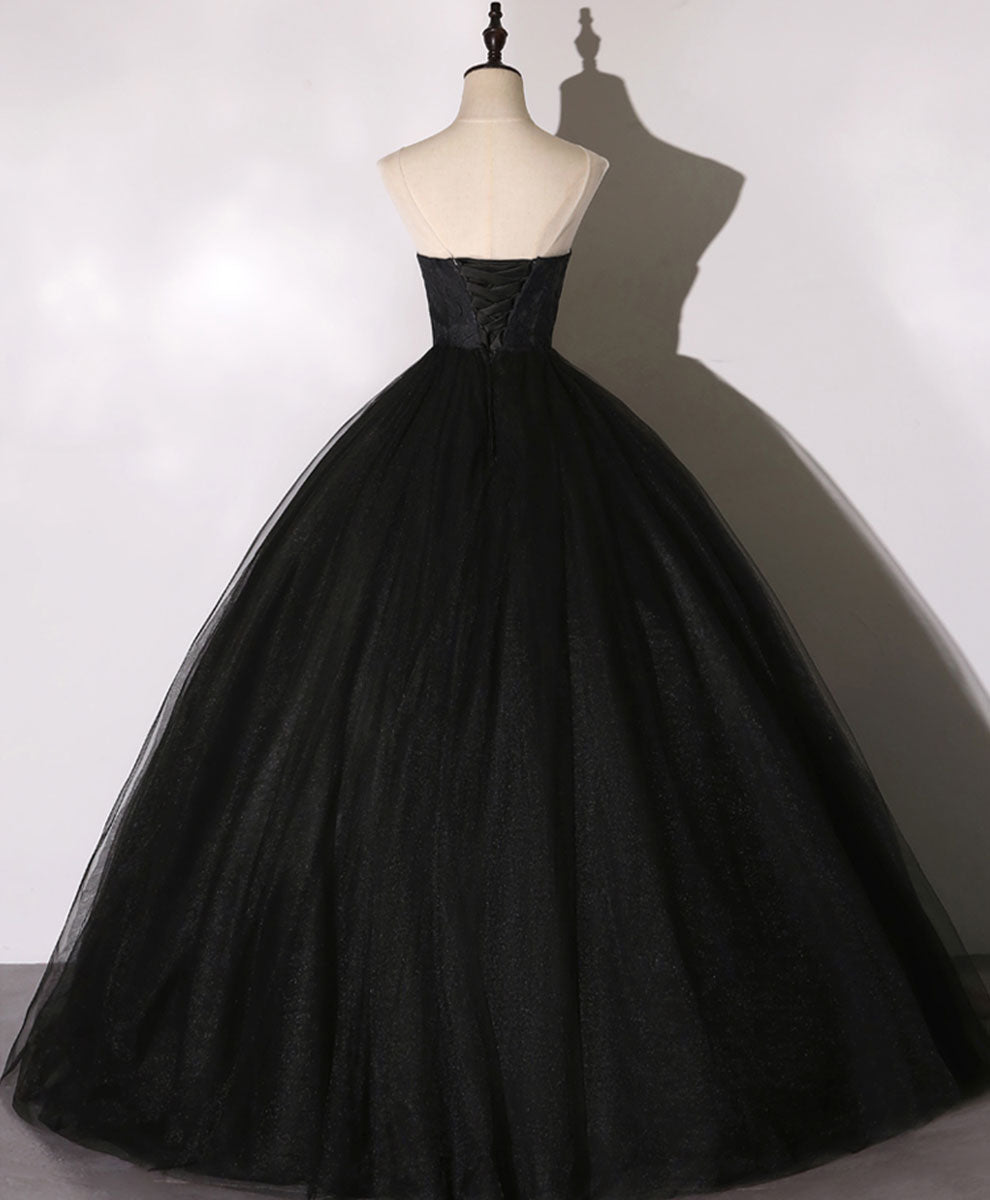 Black Sweetheart Neck Tulle Long Prom Dress Black Evening Dress – shopluu
