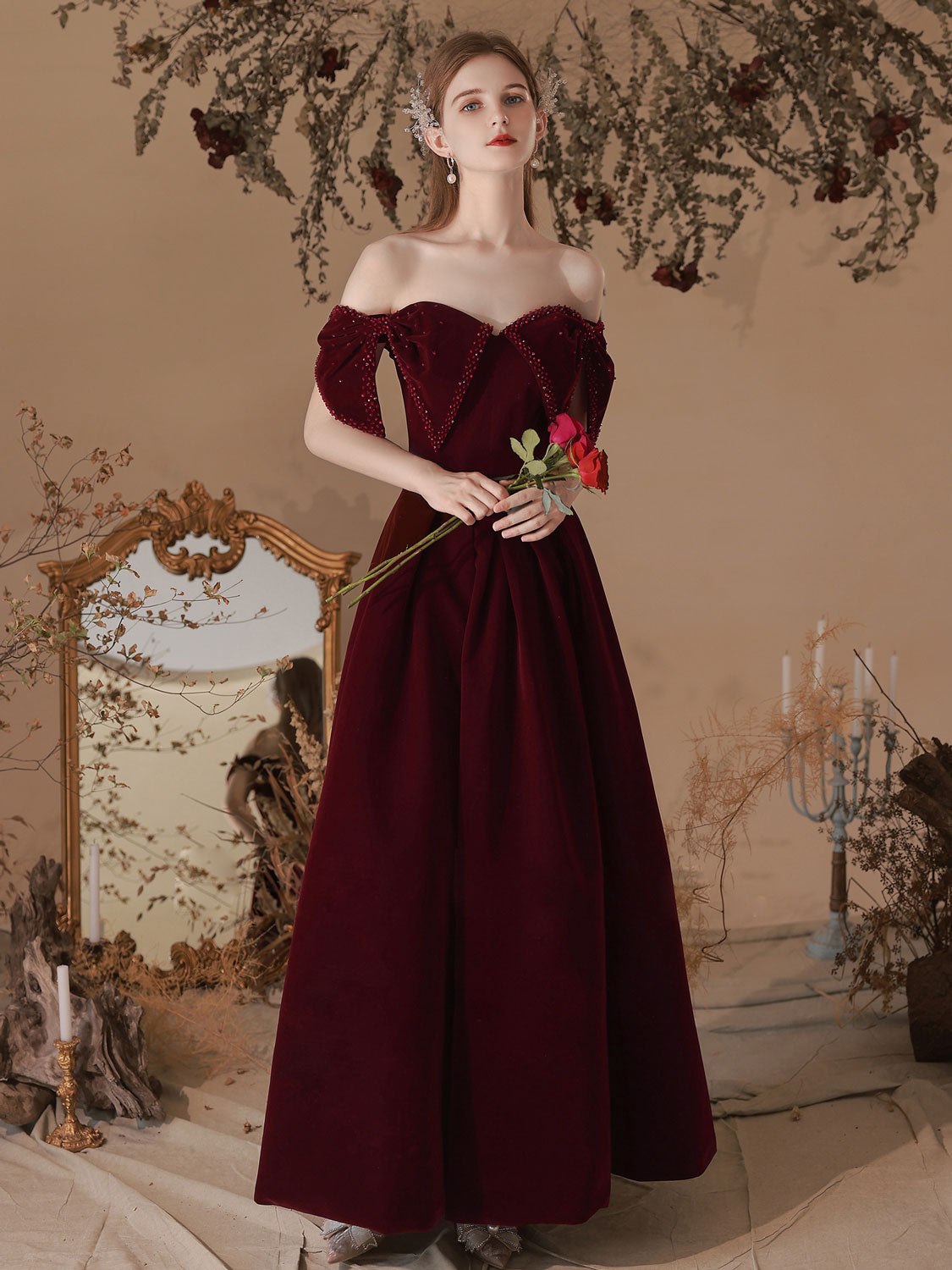 Velvet Sweetheart Neck A-Line Burgundy Prom Dress, Burgundy Evening Dresses US 10 / Black Velvet Sweetheart Neck A-Line Burgundy Prom Dress, Burgundy Evening Dresses US 10 / Black
