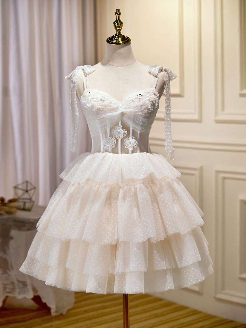 Champagne Mini/Short Prom Dress, Puffy Cute Homecoming Dress With Lace ...
