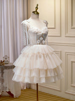 Champagne Mini/Short Prom Dress, Puffy Cute Homecoming Dress With Lace