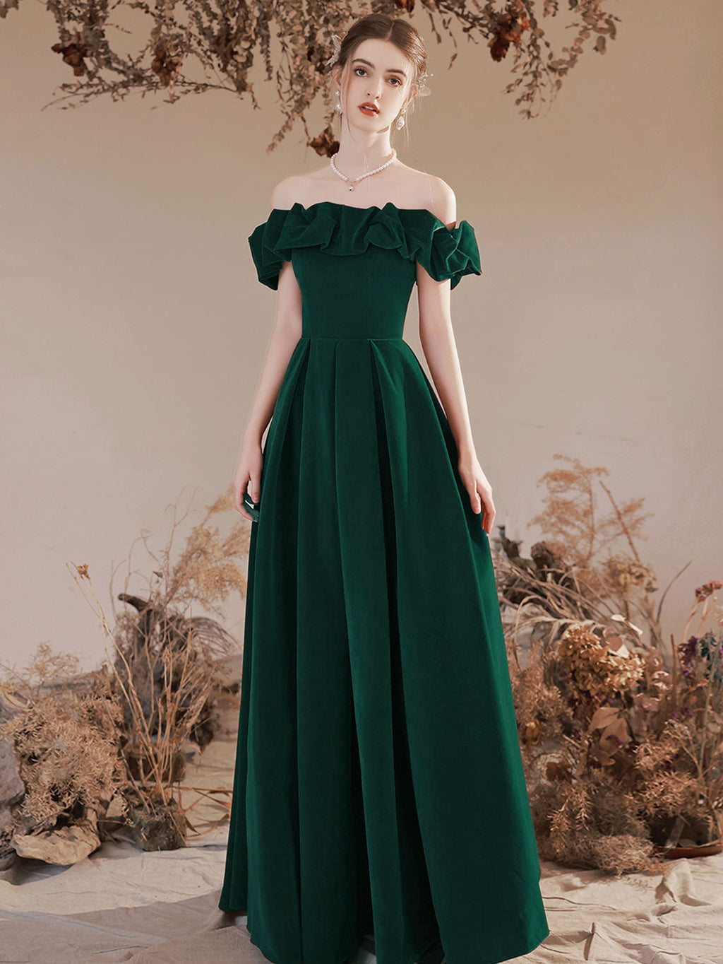 A-Line V Neck Velvet Green Long Prom Dresses, Green Velvet Formal Dres –  shopluu