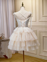 Champagne Mini/Short Prom Dress, Puffy Cute Homecoming Dress With Lace