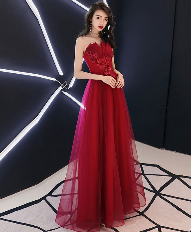 Simple Burgundy Long Prom Dress, Burgundy Evening Dress – shopluu