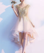 Gold Tulle Lace High Low Prom Dress Lace Homecoming Dress