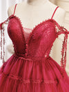 A-Line Burgundy Lace Short Prom Dress