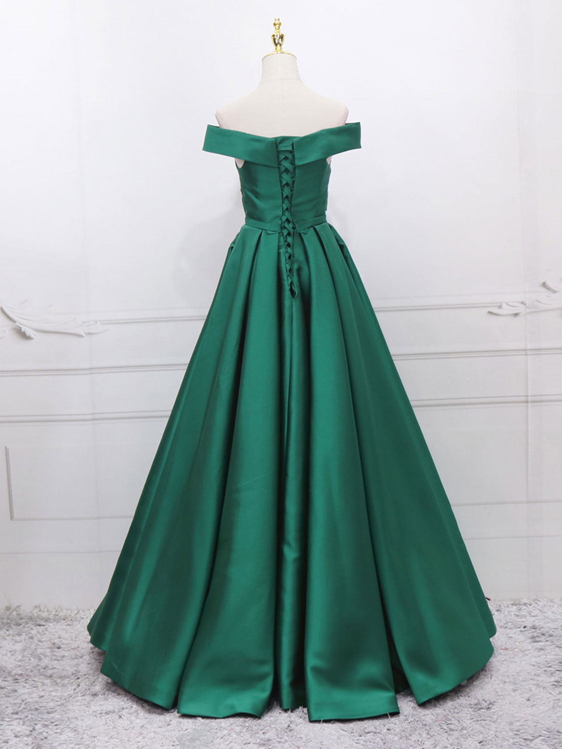 Green Satin Long Prom Dress, Off The Shoulder Evening Party Dress US 14 / Custom Color Green Satin Long Prom Dress, Off The Shoulder Evening Party Dress US 14 / Custom Color