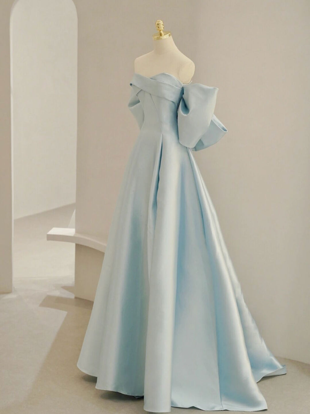 Blue A-Line Satin Long Prom Dresses, Blue Satin Evening Dresses