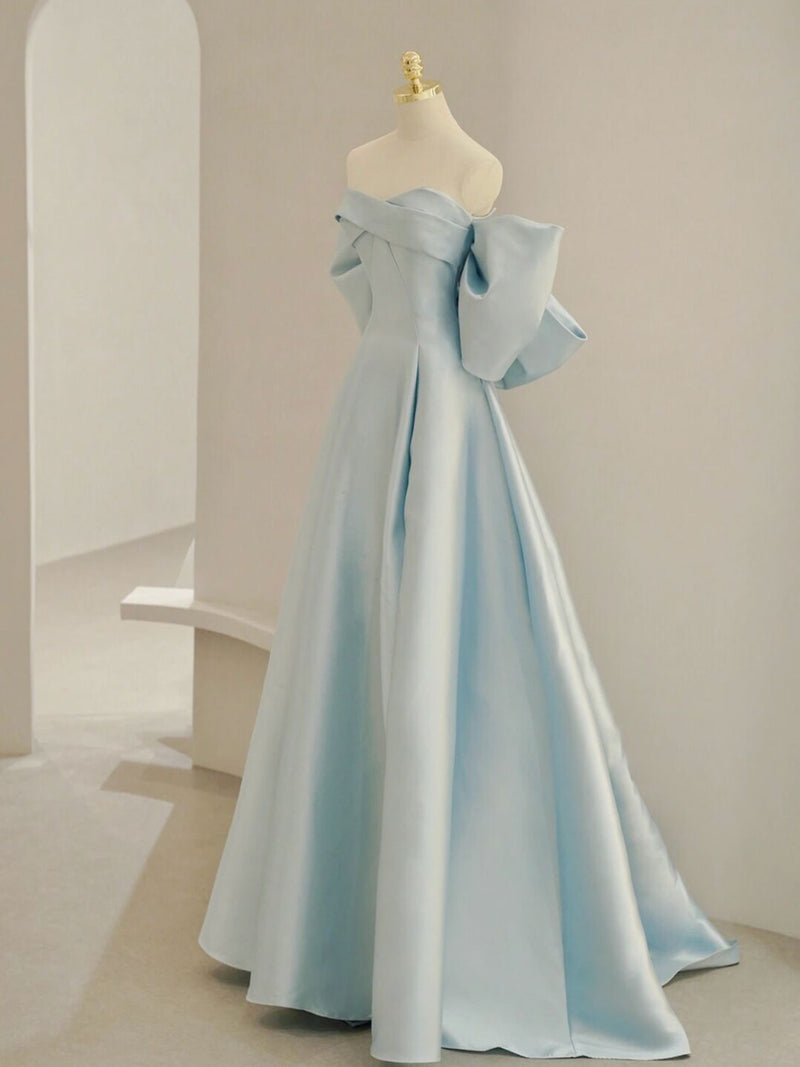 Blue A-Line Satin Long Prom Dresses, Blue Satin Evening Dresses – shopluu