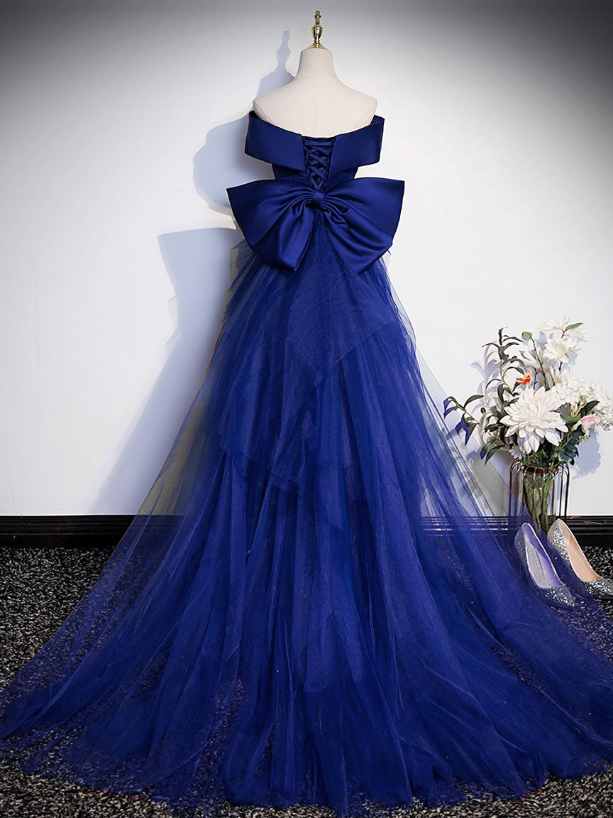 Off Shoulder Blue Evening Dress