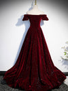 Burgundy Velvet Long Prom Dress, Burgundy Long Formal Dress